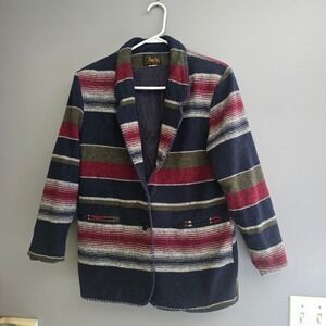 David Paul New York Boho Western Vtg Striped Wool Blend Blazer Jacket Medium